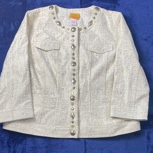 Ruby Rd Women’s Embellished Jacket Blazer Ivory Gold Textured Size 14